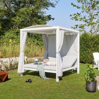 Home Deluxe - Sonnenliege - lyon, Maße: ca. 208 x 188 x 207 cm, Farbe: Weiß, Loungebett für 2 Personen, inkl. Vorhänge und Sonnendach i Gartenliege von Home Deluxe