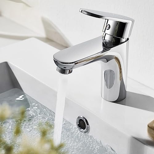 HOME DELUXE - Waschtischarmatur RADIANT - Farbe: Chrome, 14,5 x 3,5 x 10,5 cm - Material Messing, Griff Zink, ⌀ 3,5 cm I Wasserhahn Mischbatterie Badarmatur von Home Deluxe