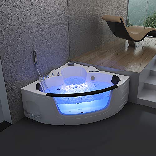 HOME DELUXE - Whirlpool - Laguna L KOMPAKT - Weiß, Maße: 140x140x65cm, inkl. Radio, Heizung und Lichttherapie I Eckwanne für 2 Personen Indoor Badewanne von Home Deluxe