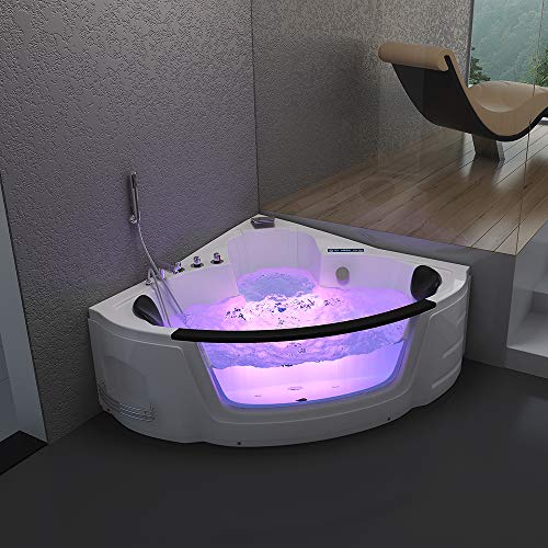 HOME DELUXE - Whirlpool - Laguna L Mini - Weiß, Maße: 135x135x65cm, inkl. Radio, Heizung und Lichttherapie I Eckwanne für 2 Personen, Indoor Badewanne von Home Deluxe