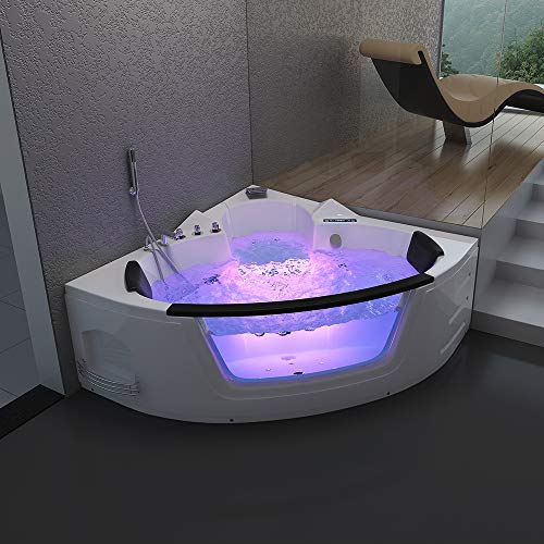 HOME DELUXE - Whirlpool - Laguna L - Weiß, Maße 157x157x65cm - inkl. Radio, Heizung und Lichttherapie I Eckwanne für 2 Personen, Indoor Badewanne von Home Deluxe