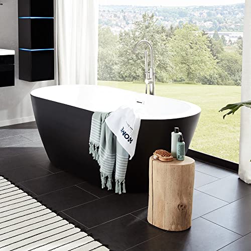 HOME DELUXE - freistehende Badewanne - CODO, Schwarz - inkl. Standarmatur SKY Schwarz Matt, 170 x 80 x 58 cm - Füllmenge: 204 Liter, inkl. Überlaufschutz, Siphon und Verschluss I Spa, für 2 Personen von Home Deluxe