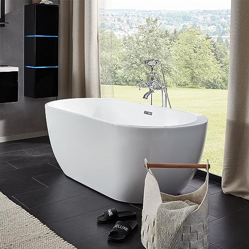 HOME DELUXE - freistehende Badewanne - CODO, Weiß - inkl. Standarmatur MOON Chrome, Maße: ca. 170 x 80 x 58 cm - Füllmenge: 204 Liter, inkl. Überlaufschutz, Siphon und Verschluss I Spa, für 2 Personen von Home Deluxe