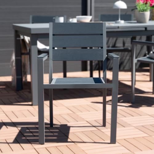 Home Deluxe - stapelbarer Gartenstuhl Madera - BxTxH: 56,6 x 57,5 x 85 cm - Stückzahl: 6 - Gestell: anthrazit, Sitzfläche: hellgrau I Campingstuhl Balkonstuhl Terrassenstuhl von Home Deluxe