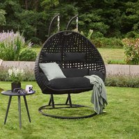 Hängesessel Twin - Schwarz, Höhe 195 cm - inkl. Gestell, Sitz- und Rückenkissen i Polyrattan Hängestuhl Gartenschaukel Hängekorb - Home Deluxe von Home Deluxe