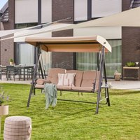 Hollywoodschaukel descanso Beige - 3-Sitzer, b/h/l 115cm x 195cm x 198cm, inkl. Getränkehalter, Sitz- und Rückenkissen i Gartenliege Gartenlounge von Home Deluxe