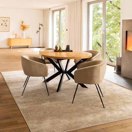 Home Deluxe -Ausziehbarer Esstisch Aventura - 120-160 x 120 cm, Farbe: Light Oak, Sternfuß, MDF Platte, Bodenschonend I Esszimmertisch Holztisch Essgruppe von Home Deluxe