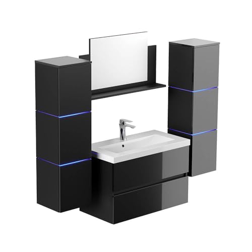 Home Deluxe - Badmöbel - Set - WANGEROOGE Big Deluxe – Größe: XL, Farbe: Schwarz, Breite Waschbecken: ca. 80 cm I Badezimmermöbel Waschtisch Waschbecken Home Deluxe - Badmöbel - Set - WANGEROOGE Big Deluxe – Größe: XL, Farbe: Schwarz, Breite Waschbecken: ca. 80 cm I Badezimmermöbel Waschtisch Waschbecken von Home Deluxe