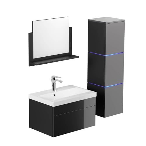 Home Deluxe - Badmöbel-Set - WANGEROOGE Schwarz - Large - inkl. Waschbecken und komplettem Zubehör - Breite Waschbecken: ca. 60 cm I Badezimmermöbel Waschtisch Badmöbelset von Home Deluxe