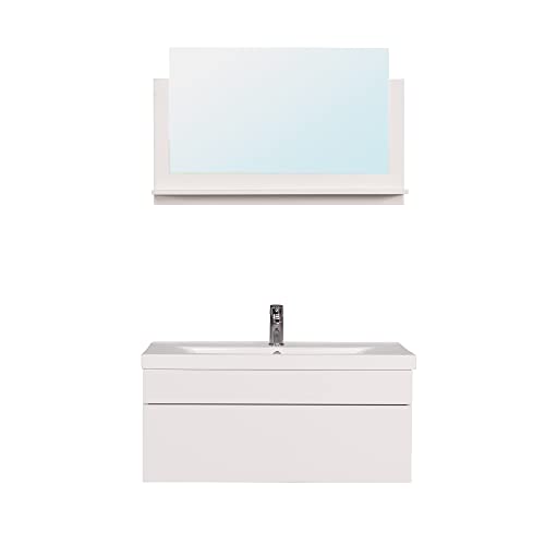 Home Deluxe - Badmöbel-Set - WANGEROOGE Weiß - Medium - inkl. Waschbecken und komplettem Zubehör - Breite Waschbecken: ca. 60 cm | Badezimmermöbel Waschtisch Badmöbelset von Home Deluxe