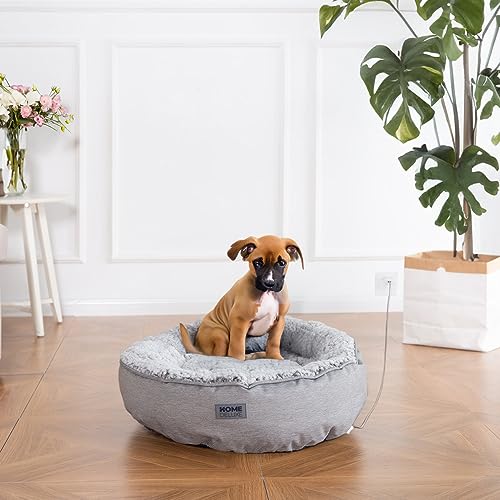 Home Deluxe - Beheizbares Haustierbett Comfy - 50 x 50 x 13 cm, Farbe: Grau, Baumwollfüllung, Stecker mit USB Anschluss I Hundebett Hundekissen Bett für Katzen von Home Deluxe