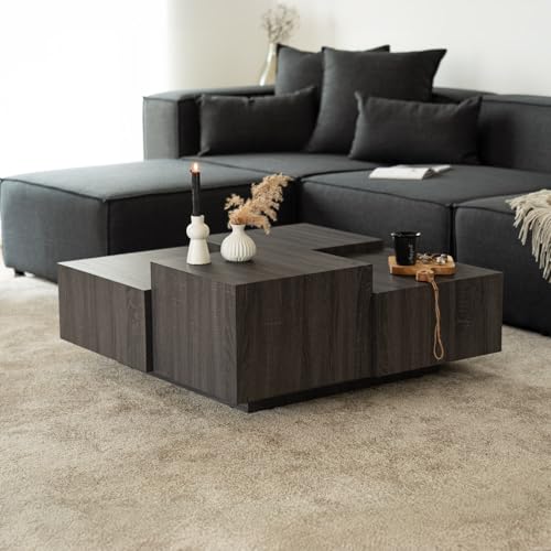 Home Deluxe - Couchtisch Nayeli - Dunkle Holzoptik, Größe: 96 x 96 x 39 cm, MDF Platte, ohne Montage I Wohnzimmertisch Beistelltisch Sofatisch von Home Deluxe