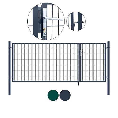 HOME DELUXE - Doppelflügel Gartentor ADITUS - Grün, 180 x 350 cm - inkl. Griff, Schloss, Schlüsseln und Bodenverriegelung I Gartenpforte Einfahrtstor Hoftür von Home Deluxe