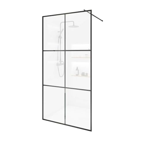 Home Deluxe - Duschabtrennung - BAKI - Breite: 100 cm, Schwarzer Rahmen, Klarglas, 6 Raster Optik - 10 mm ESG - Sicherheitsglas I Walk in Dusche, Duschwand, Duschtür von Home Deluxe