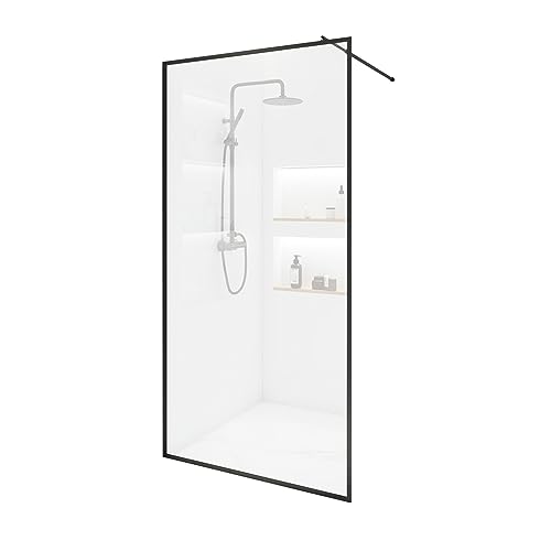 Home Deluxe - Duschabtrennung - BAKI - Breite: 140 cm, Schwarzer Rahmen, Klarglas, 1 Raster Optik - 10 mm ESG - Sicherheitsglas I Walk in Dusche, Duschwand, Duschtür von Home Deluxe