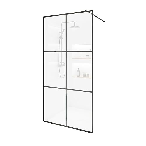 Home Deluxe - Duschabtrennung - BAKI - Breite: 160 cm, Schwarzer Rahmen, Klarglas, 6 Raster Optik - 10 mm ESG - Sicherheitsglas I Walk in Dusche, Duschwand, Duschtür von Home Deluxe