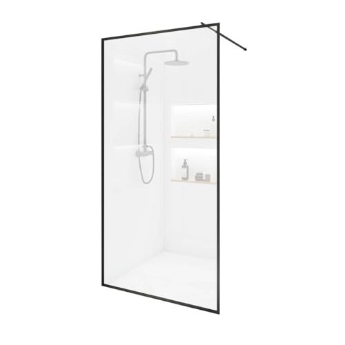 HOME DELUXE - Duschabtrennung - BAKI - Breite: 90 cm, Schwarzer Rahmen, Klarglas, 1 Raster Optik - 10 mm ESG - Sicherheitsglas I Walk in Dusche, Duschwand, Duschtür von Home Deluxe