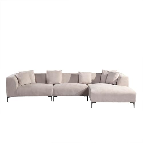 Home Deluxe Ecksofa Torino - Farbe: Beige, Ausführung: Rechts - 344 x 74 x 178 cm I Samtsofa, Sofa, Wohnlandschaft von Home Deluxe