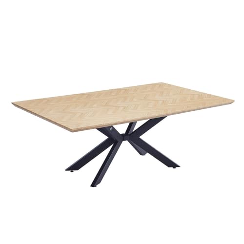 Home Deluxe – Esstisch-Set AVENCIA mit 4 Stühlen NODA Hellgrau - Farbe: Fishbone Oak, Maße: 200 x 76 x 120 cm, Sternfuß, Eckig, Ausziehbar I Essgruppe Ausziehtisch Esszimmermöbel von Home Deluxe