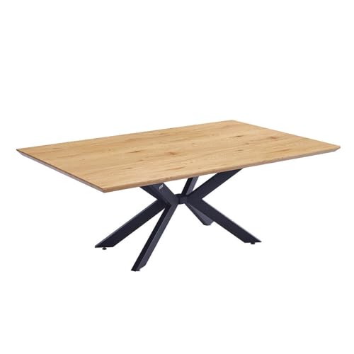 Home Deluxe – Esstisch-Set AVENCIA mit 6 Stühlen Lyric Schwarz - Farbe: Light Oak, Maße: 200 x 76 x 120 cm, Sternfuß, Eckig, Ausziehbar I Essgruppe Ausziehtisch Esszimmermöbel von Home Deluxe