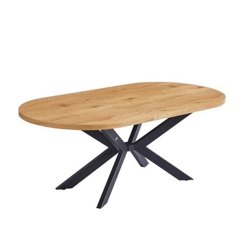 Home Deluxe – Esstisch-Set AVENTI mit 8 Stühlen PAKU Anrhtazit - Farbe: Light Oak, Maße: 120-160 x 76 x 12 cm, Sternenfuß I Essgruppe Ausziehtisch Esszimmermöbel von Home Deluxe