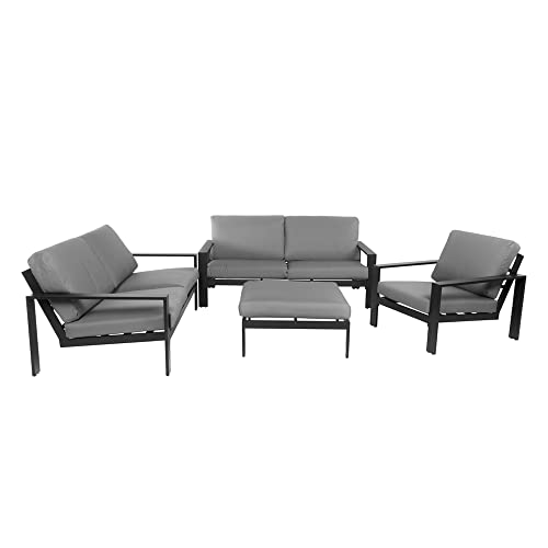 Home Deluxe - Gartenmöbel Set - Rio - Schwarz, Größe: XL - bestehend aus 1x Hocker, 1x Sessel 2X Sofa - inkl. Kissen I Gartensitzgruppe Gartenlounge Balkonmöbel von Home Deluxe