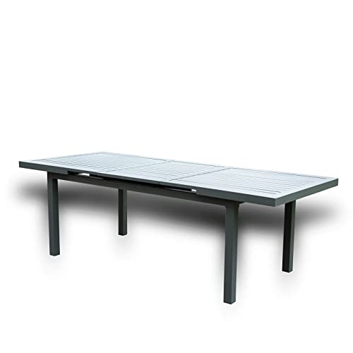 Home Deluxe - Gartentisch ausziehbar - CALIDO - ca. 180 (240) x 97,5 x 76,5 cm -Gestell und Tischplatte, Gestell Aluminium, Tischplatte Glas, inkl. Zubehör I Gartenmöbel Ausziehtisch Balkonset von Home Deluxe
