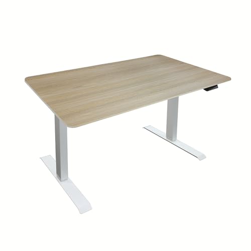 Home Deluxe - Höhenverstellbarer Schreibtisch Lumina - Gestell: Weiß, Platte: Eiche, Maße: 120 x 60 cm, Karbonstahl, inkl. USB Stecker und Aufbewahrungstasche I Arbeitsplatz Bürotisch von Home Deluxe