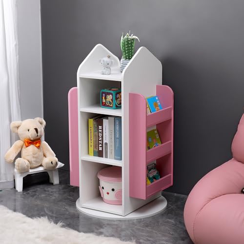 Home Deluxe - Kinderregal Juna - ca. 60 x 60 x 105,3 cm, Farbe: Weiß/Pink, 360° drehbar I Spielzeugregal Kinderbücherregal Kinderzimmerregal von Home Deluxe