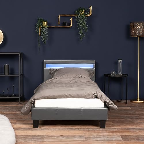 Home Deluxe - LED Bett Astro - Dunkelgrau, 90 x 200 cm - Inkl. Lattenrost I Polsterbett Design Bett inkl. Beleuchtung von Home Deluxe