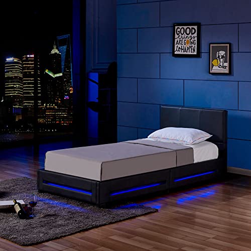 Home Deluxe - LED Bett Asteroid - Schwarz, 90 x 200 cm - inkl. Lattenrost I Polsterbett Design Bett inkl. Beleuchtung von Home Deluxe