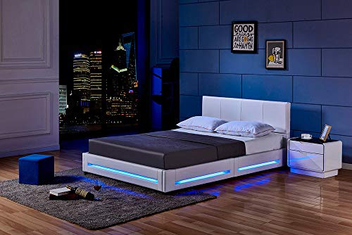 Home Deluxe - LED Bett Asteroid - Weiß, 160 x 200 cm - inkl. Lattenrost I Polsterbett Design Bett inkl. Beleuchtung von Home Deluxe