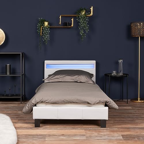 Home Deluxe - LED Bett Astro - Weiß, 90 x 200 cm - Inkl. Lattenrost I Polsterbett Design Bett inkl. Beleuchtung von Home Deluxe