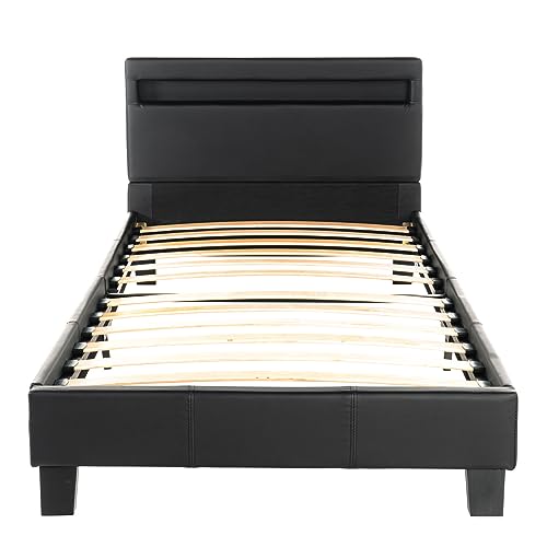 Home Deluxe - LED Bett Astro - Dunkelgrau, 90 x 200 cm - Inkl. Lattenrost I Polsterbett Design Bett inkl. Beleuchtung von Home Deluxe