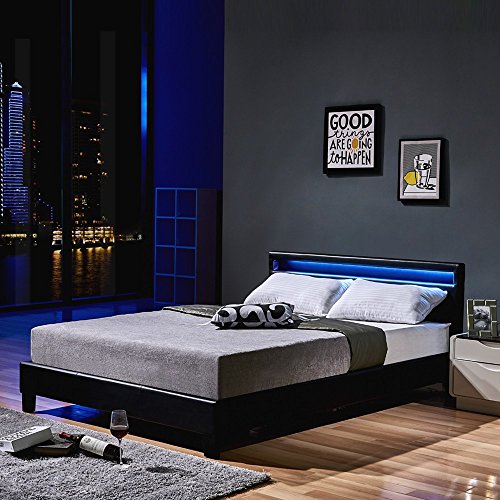 Home Deluxe - LED Bett Astro - Schwarz, 140 x 200 cm - inkl. Matratze und Lattenrost I Polsterbett Design Bett inkl. Beleuchtung von Home Deluxe