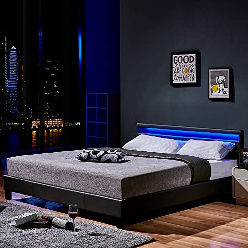 Home Deluxe - LED Bett Astro - Schwarz, 180 x 200 cm - inkl. Lattenrost I Polsterbett Design Bett inkl. Beleuchtung von Home Deluxe