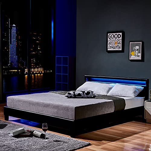 Home Deluxe - LED Bett Astro - Schwarz, 180 x 200 cm - inkl. Matratze und Lattenrost I Polsterbett Design Bett inkl. Beleuchtung von Home Deluxe