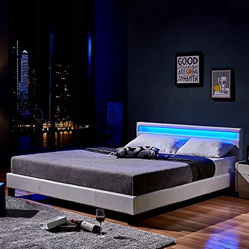 Home Deluxe - LED Bett Astro - Weiß, 180 x 200 cm - inkl. Lattenrost I Polsterbett Design Bett inkl. Beleuchtung von Home Deluxe