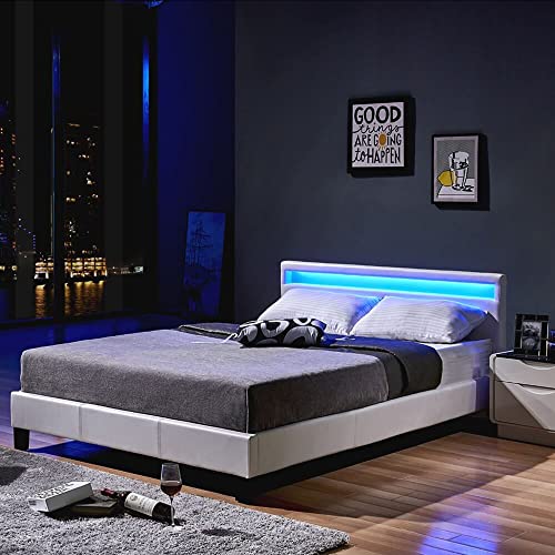 HOME DELUXE - LED Bett Astro - Weiß, 140 x 200 cm - Inkl. Lattenrost I Polsterbett Design Bett inkl. Beleuchtung von Home Deluxe