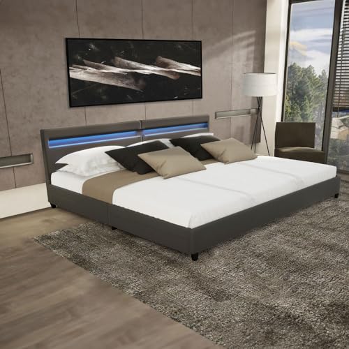 Home Deluxe - LED Bett NUBE - Dunkelgrau, 270 x 200 cm - inkl. Matratze, Lattenrost und Schubladen I Polsterbett Design Bett inkl. Beleuchtung von Home Deluxe