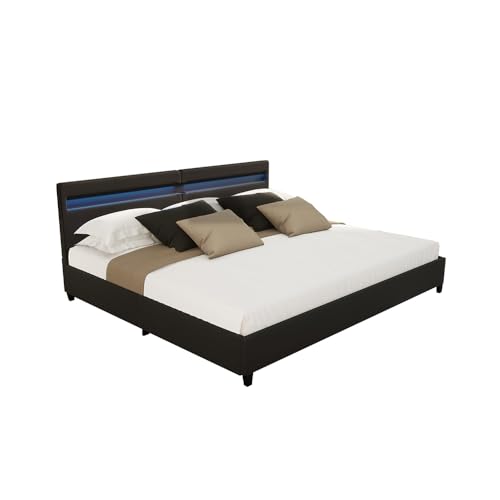 Home Deluxe - LED Bett NUBE - Schwarz, 200 x 200 cm - inkl. Lattenrost und Schubladen I Polsterbett Design Bett inkl. Beleuchtung von Home Deluxe