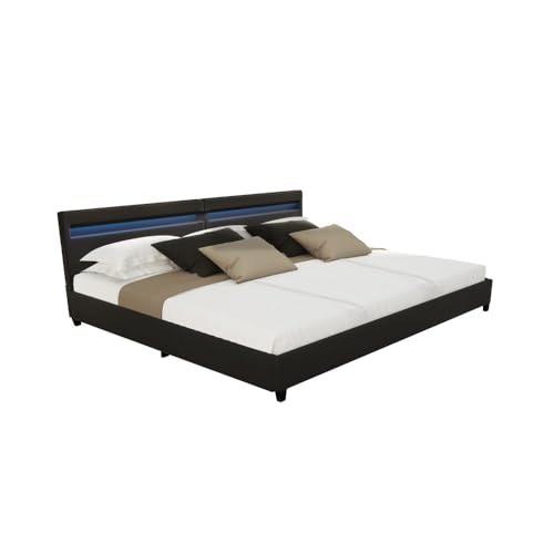 Home Deluxe - LED Bett NUBE - Schwarz, 270 x 200 cm - inkl. Lattenrost und Schubladen I Polsterbett Design Bett inkl. Beleuchtung von Home Deluxe