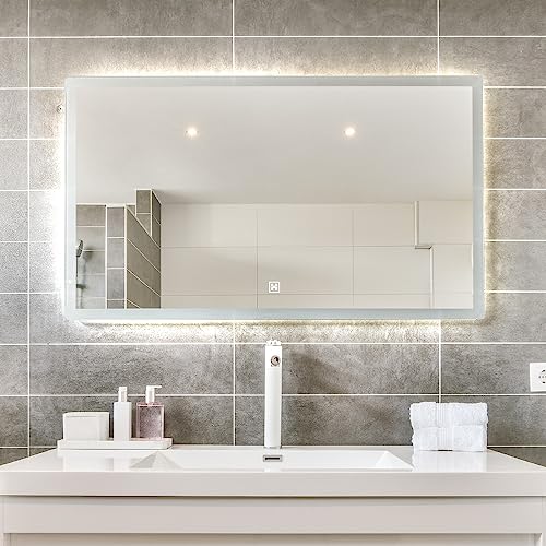 Home Deluxe - LED-Spiegel NOLA - Rechteckig 90 x 70 cm - 3 Verschiedene Lichtfarben, Antibeschlagssystem - 38 Watt Gesamtleistung I Wandspiegel Badspiegel Badezimmerspiegel von Home Deluxe