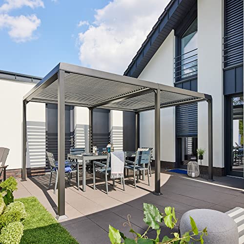 Home Deluxe - Lamellenpavillon - Cannes, Maße: 400 x 303 x 223 cm, inkl. Handkurbel, Gestell: Aluminium I Terrassenüberdachung Pergola Sonnenschutz von Home Deluxe