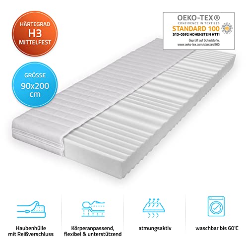 Home Deluxe - Matratze Ortho-Basic- 90 x 200 cm - Komfortschaum, beidseitig nutzbar, 7 Liegezonen - atmungsaktiv, waschbar, 16cm Gesamthöhe Home Deluxe - Matratze Ortho-Basic- 90 x 200 cm - Komfortschaum, beidseitig nutzbar, 7 Liegezonen - atmungsaktiv, waschbar, 16cm Gesamthöhe von Home Deluxe