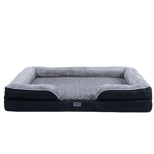 Home Deluxe - Orthopädisches Hundebett Scooby - Maße: 120 x 85 x 20 cm, Farbe: Schwarz/Grau, inkl. Tierdecke und Rugbyball, Baumwollfüllung, waschbarer Bezug I Hundebett Hundekissen Bett für Hunde von Home Deluxe