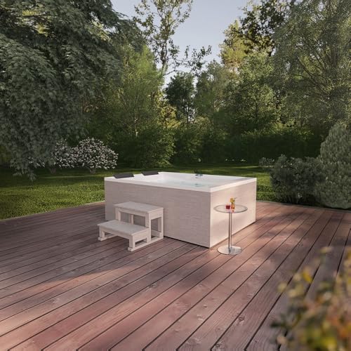 Home Deluxe - Outdoor Whirlpool Nimbus - mit Treppe und Thermoabdeckung - Maße: 190 x 140 x 70 cm- Inkl. Heizung, 18 Massagedüsen I Außen Whirlpool für 2 Personen von Home Deluxe