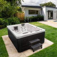 Home Deluxe - Outdoor Whirlpool mit Treppe und Thermoabdeckung white marble - 210 x 160 cm für 3 Personen Ausstattung: Mit Treppe und Thermoabdeckung von Home Deluxe