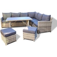 HOME DELUXE - Polyrattan Sitzgruppe BAHIA- inkl. Hocker, Tisch mit Glasplatte und Sitzpolster I Loungemöbel, Outdoor Sofa, Garten- & Balkonmöbel von Home Deluxe