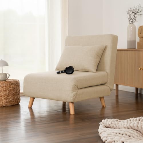Home Deluxe - Schlafsessel Snooze - Farbe: Beige, Webstoff, 3 in 1 Design: Nutzbar als Sessel, Lounge oder Bett I Klappsessel Klappbett Sesselbett von Home Deluxe